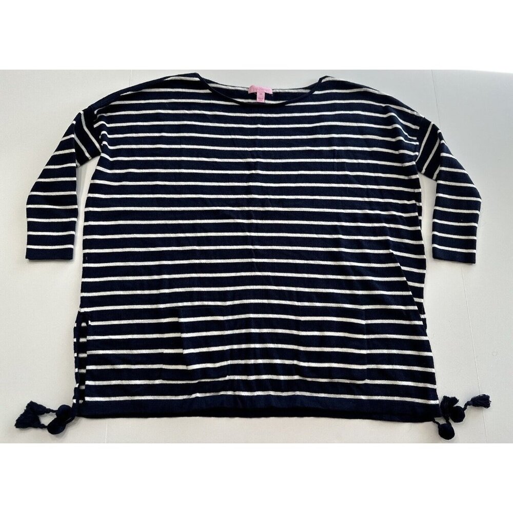 Lilly Pulitzer Navy Blue White Striped Elba Sweater Oversized Size XS